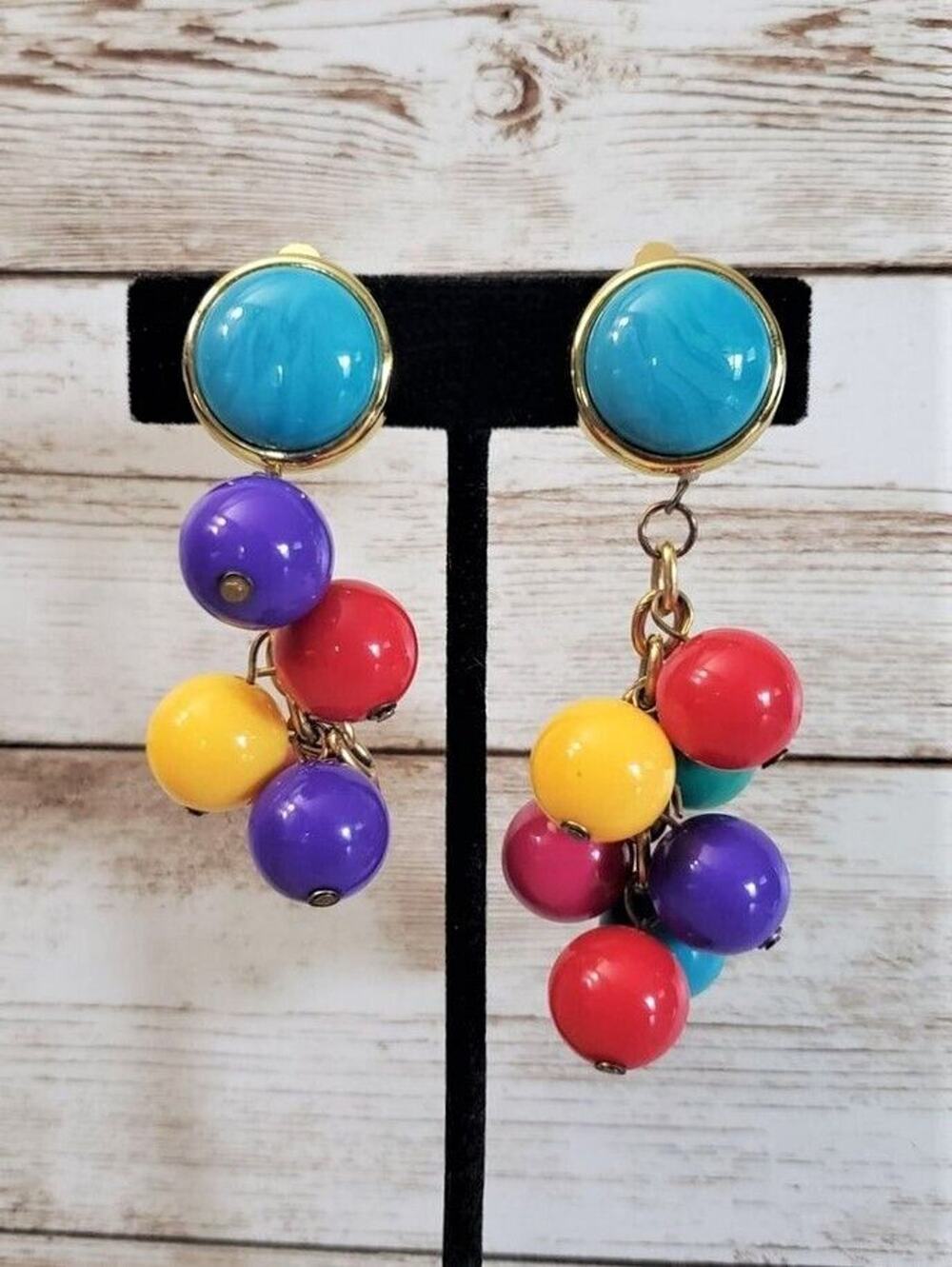 Vintage Clip On Earrings Multi Colored Balls - Some Missing